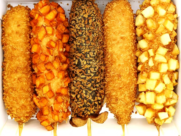 Korean rice hot dogs by Oh K-Dogs.